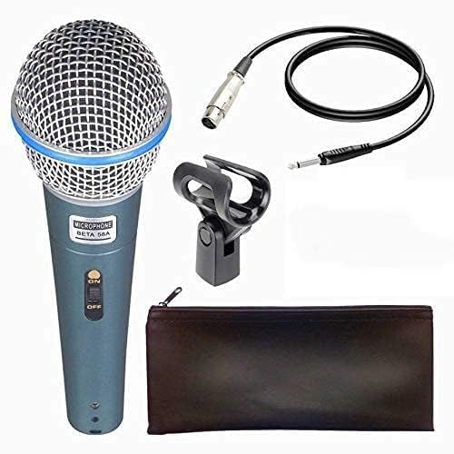 Picstar Beta-58A Dynamic Cardioid Xlr Unidirectional Microphone For Solo Vocals, Karaoke Singing & Speech, With Mic Clip And Cab