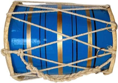 Gt Manufacturers Wooden Musical Instrument Baby Dholak Drum Rope & Ring Design .1(Blue Colour)