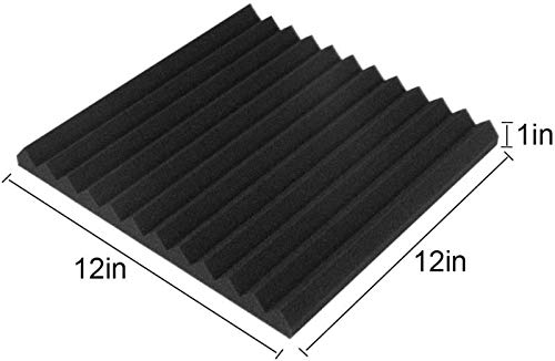 YDHTDLHC 24 Pack 1'' x 12'' x 12'' BLACK Acoustic Wedge Studio Foam Sound Absorption Wall Panels (BLACK)