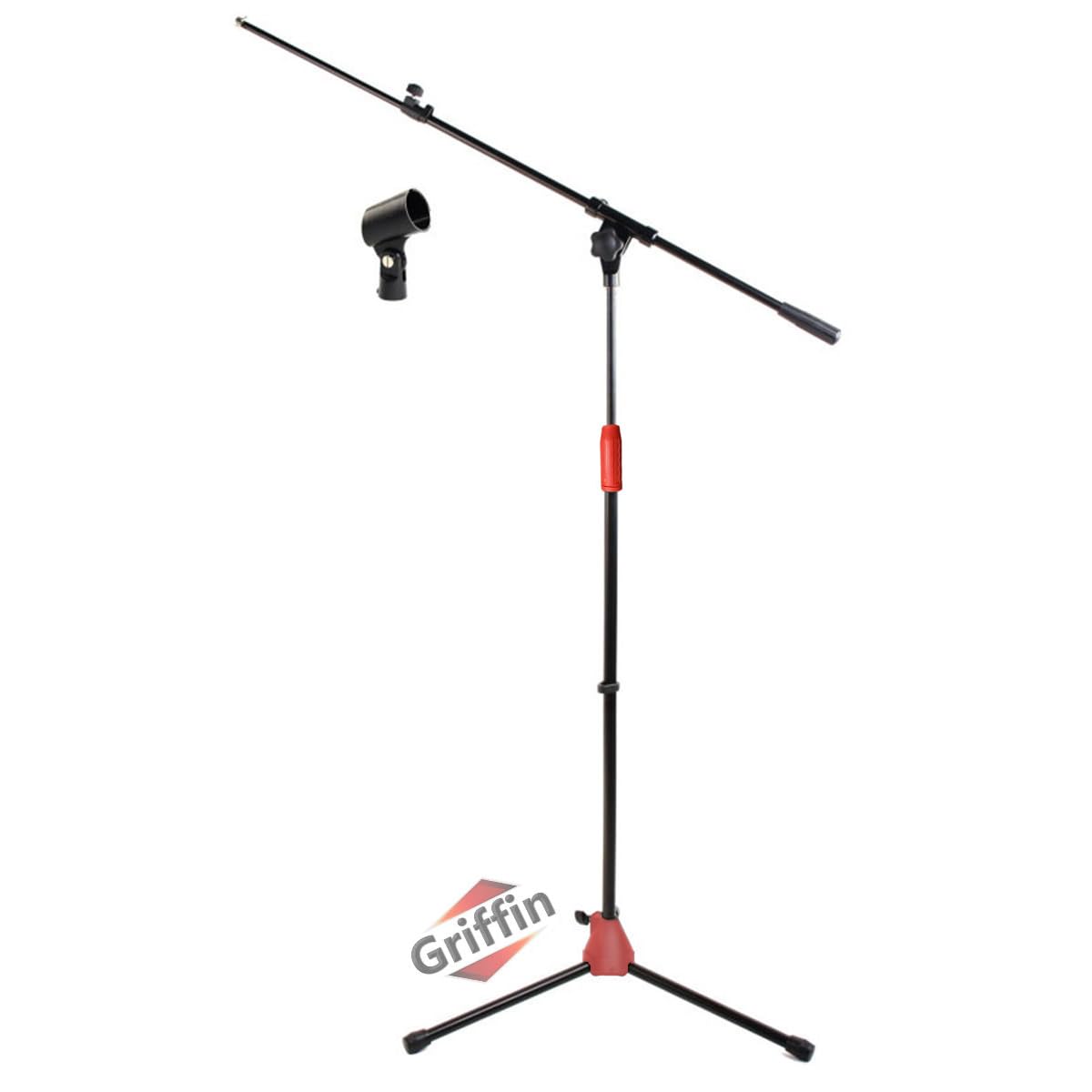 Microphone Stand By Griffin With Telescoping Boom And Mic Clip Package | Portable With Collapsible Legs & Removable Arm | Tripod