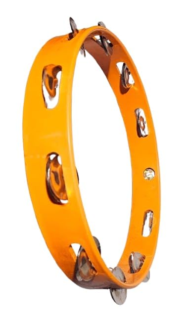 SmSai Musicals 10-Inch Khanjari Tambourine Hand Percussion Instrument With Metal Jingles, Traditional Wooden Frame Assorted Colo