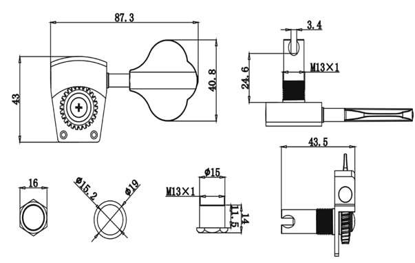 Guyker Bass Tuners (3R + 2L) - 1:26 Ratio Open Gear Tuning Key Pegs Machine Head Replacement for Electric Jazz Guitar Bass or Pr
