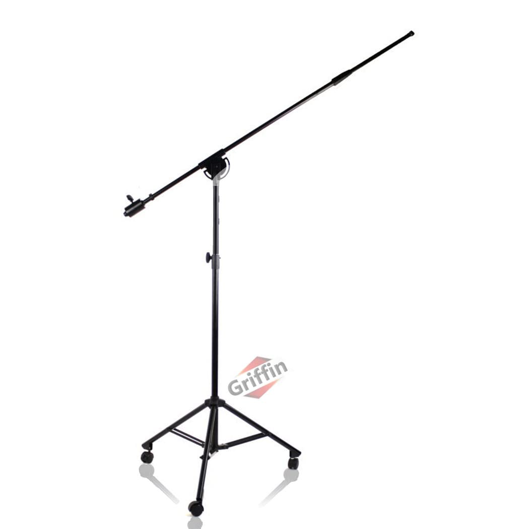 Griffin Professional Studio Microphone Boom Stand With Casters | Extended Height Recording Mic Holder Tripod On Wheels | Tall Te
