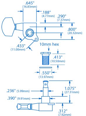 Gotoh Large Schaller-Style Knob Tuning Machines, 3 Left & 3 Right, Chrome