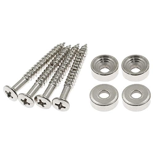 Hordion 4Pcs Guitar Neck Mounting Screws Ferrules Bushings With Nuts For Electric Guitar Bass, Silver