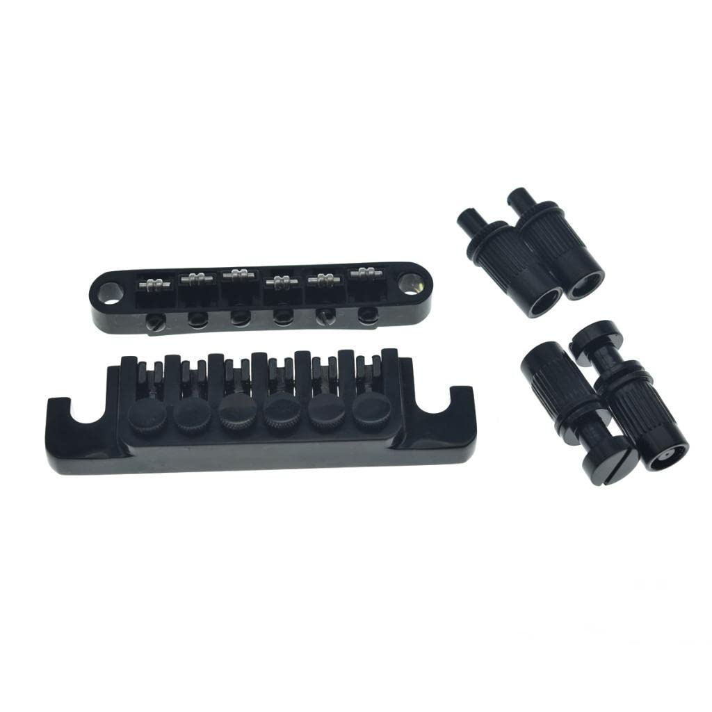 Kaish Black Guitar Roller Saddle Bridge Tune-O-Matic Bridge With Tp-6 Style Lp Stopbar/Bridge Tailpiece For Epiphone Les Paul Lp