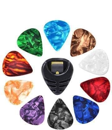 Blue Panther Multicolor Guitar Pick Holder & 10 Pcs Guitar Picks - Suitable for Acoustic, Electric, Bass, Ukulele - Easy Stick-O