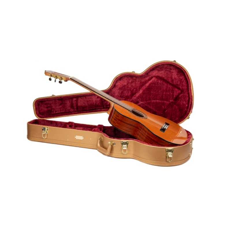 Crossrock Wooden Classical Guitar Case For 4/4 Nylon-String | Luxury Gold Faux Leather, Burgundy Velvet Interior, Lock - Designe