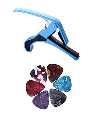 Rythm Enterprises Guitar Capo Quick Change Acoustic Guitar Accessories Trigger Capo Key Clamp Black With Free 6 Pcs Guitar Picks
