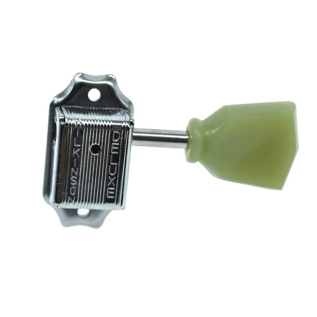 Wilkinson Chrome with Green Button 3x3 Deluxe Vintage Tuners Guitar Tuning Keys Machine Heads with Plastic Keystone Buttons for