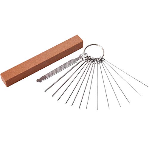 Guitar Bridge Saddle Nut File Set, 13 Different Size Stainless Steel Files With Grinding Stone For Electric Acoustic Guitar Ukul