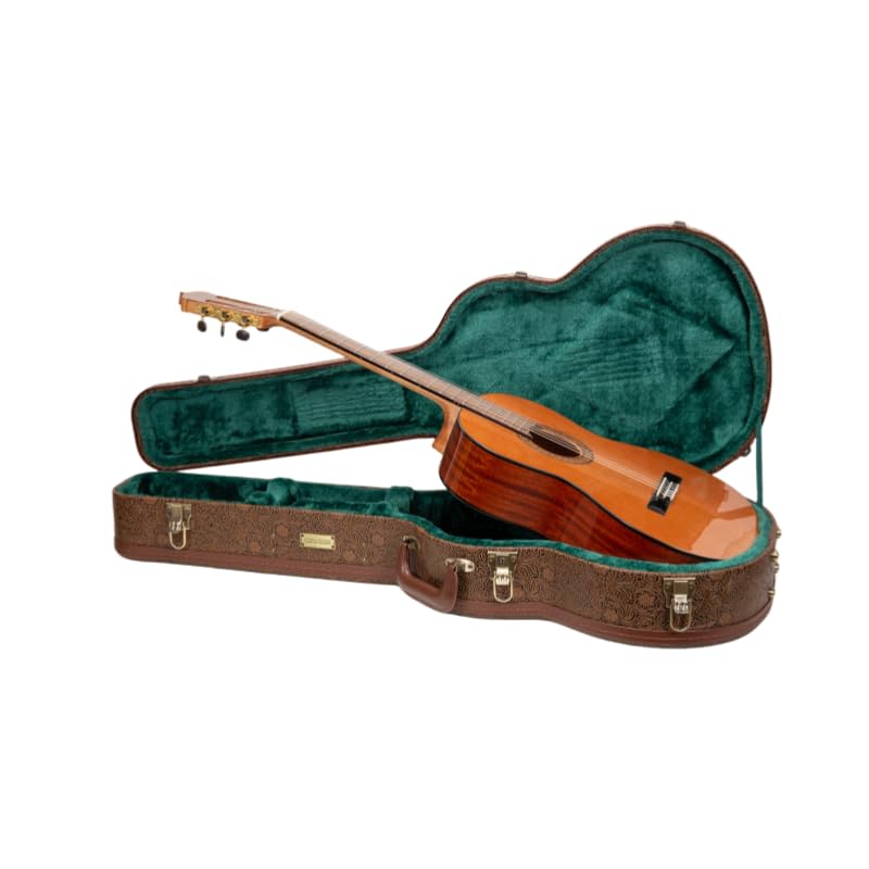Crossrock Wooden Classical Guitar Case For 4/4 Nylon-String | Blossom Brown Faux Leather, Forest Green Velvet Interior, Lock - D