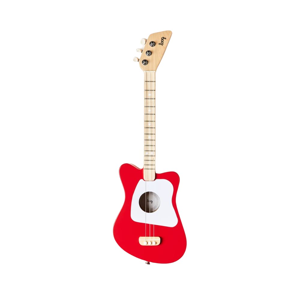 Loog Mini Acoustic kids Guitar for Beginners 3-strings Ages 3+ Learning app and lessons included Red