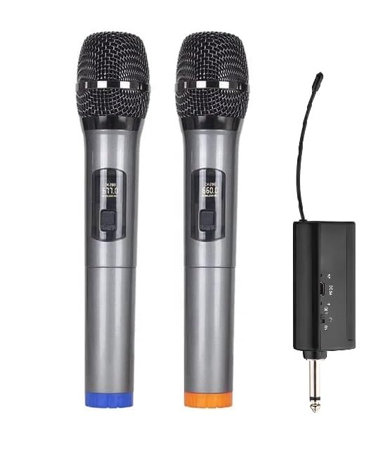 Kh Duel Professional Uhf Wireless Microphone With Portable Mini Receiver, Karaoke Handheld Mic System 6.35Mm Jack, 50-60 Feet Ra