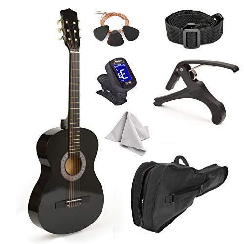 30'' Wood Guitar With Case And Accessories For Kids/Girls/Boys/Beginners (Black)
