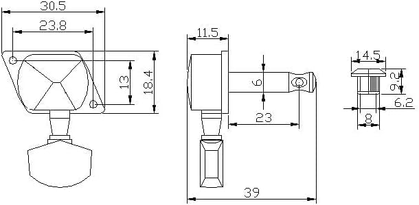 Golden Gate F-2217 Acoustic Guitar Tuners - 6 Individual (3+3) - Chrome