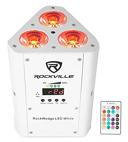 Rockville Rgbwa+Uv Rechargeable Wireless Wash Dj Up-Light In White (Rockwedge Led