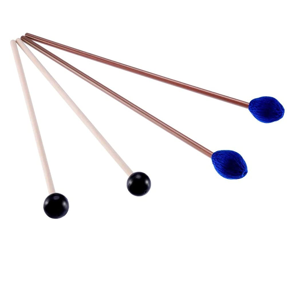 Vankcp Marimba Mallets, 1 Pair Medium Blue Hard Yarn Marimba Mallets and 1 Pair Rubber Mallets Sticks with Wood Handle for Percu