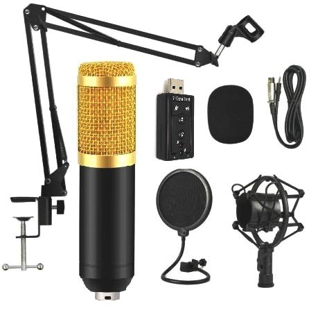 Powerpak Bm-800 Professional Condenser Microphone Kit With Scissor Stand Sound Card Pop Filter Xlr Cable Foam Cap And Shock Moun