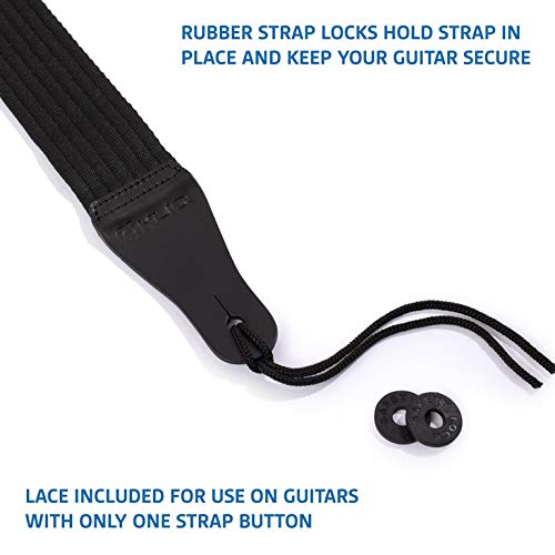KLIQ Vintage Woven Guitar Strap for Acoustic and Electric Guitars (Simple Woven, Black)