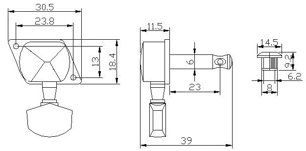 Golden Gate F-2217 Acoustic Guitar Tuners - 6 Individual (3+3) - Chrome