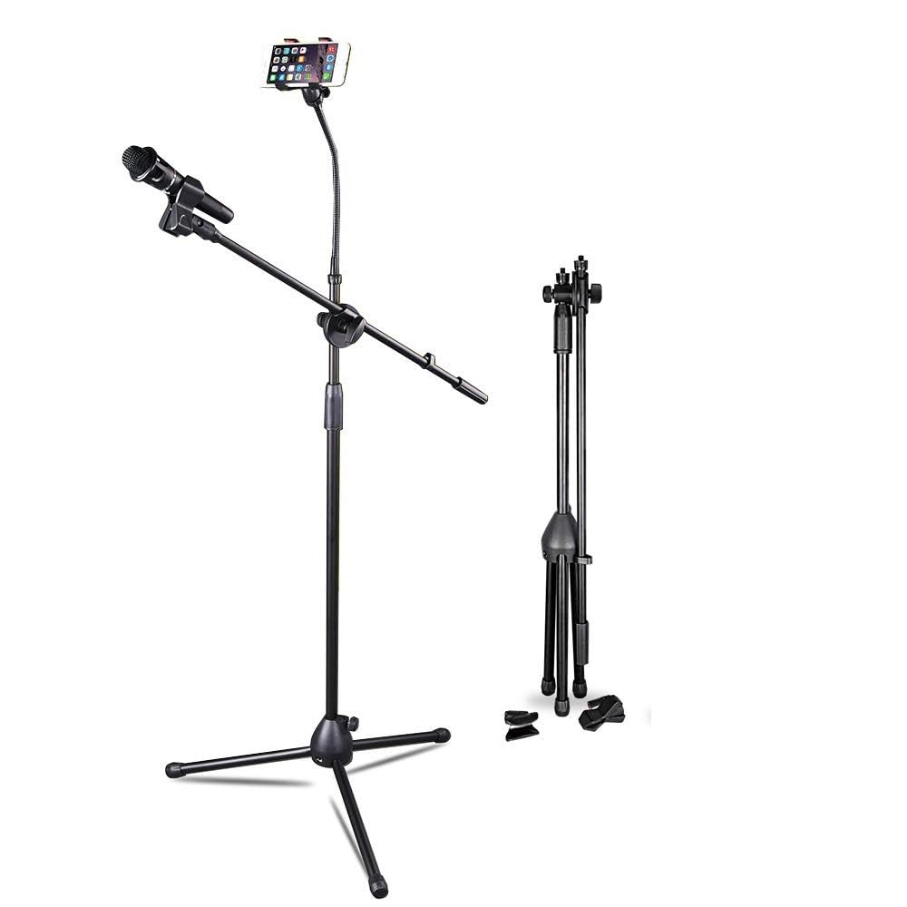 Techtest Mic Stand For Singing Condenser Microphone With Mobile Holder Boom Arm - Multi-Function Live Streaming Bracket Desktop 