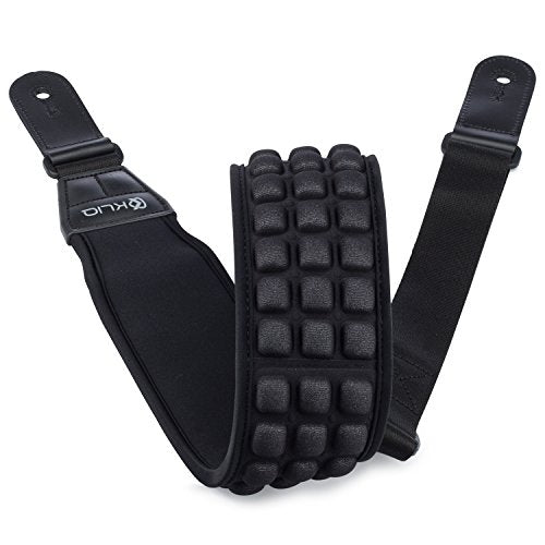 KLIQ AirCell Guitar Strap for Bass & Electric Guitar with 3 Wide Neoprene Pad and Adjustable Length from 46 to 56 (Regular), Bla