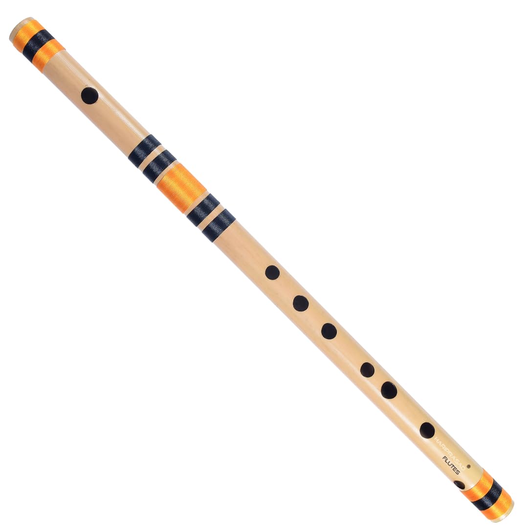 Hariprasad Flutes C Natural Medium Right Hand Bansuri Musical Instrument Size 19 Inches For Beginners (Yellow, Black)
