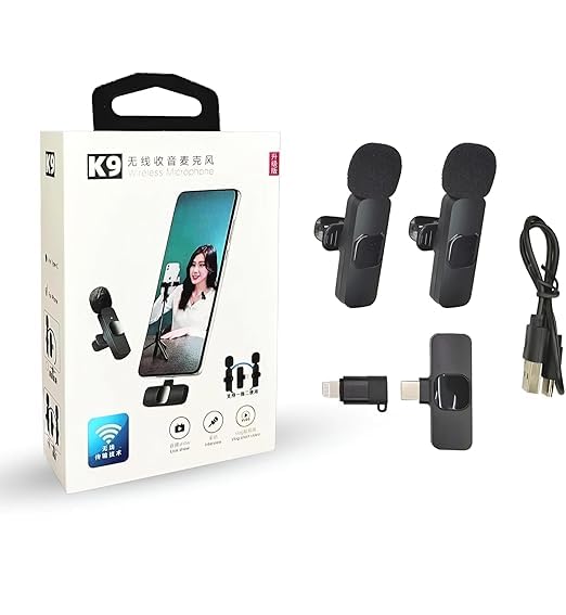 Rivog K9 Wireless Mini Mic, Clip-On Recording Microphone With Receiver For Vlogging, Youtube & Zoom, Compatible With Iphone, And
