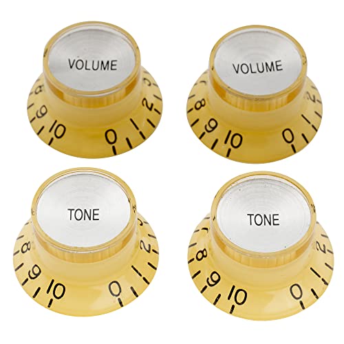 Musiclily Pro Metric Size 18 Spline Guitar Top Hat Bell 2 Volume 2 Tone Reflector Knobs Set For Epiphone Les Paul Sg Style, Crea