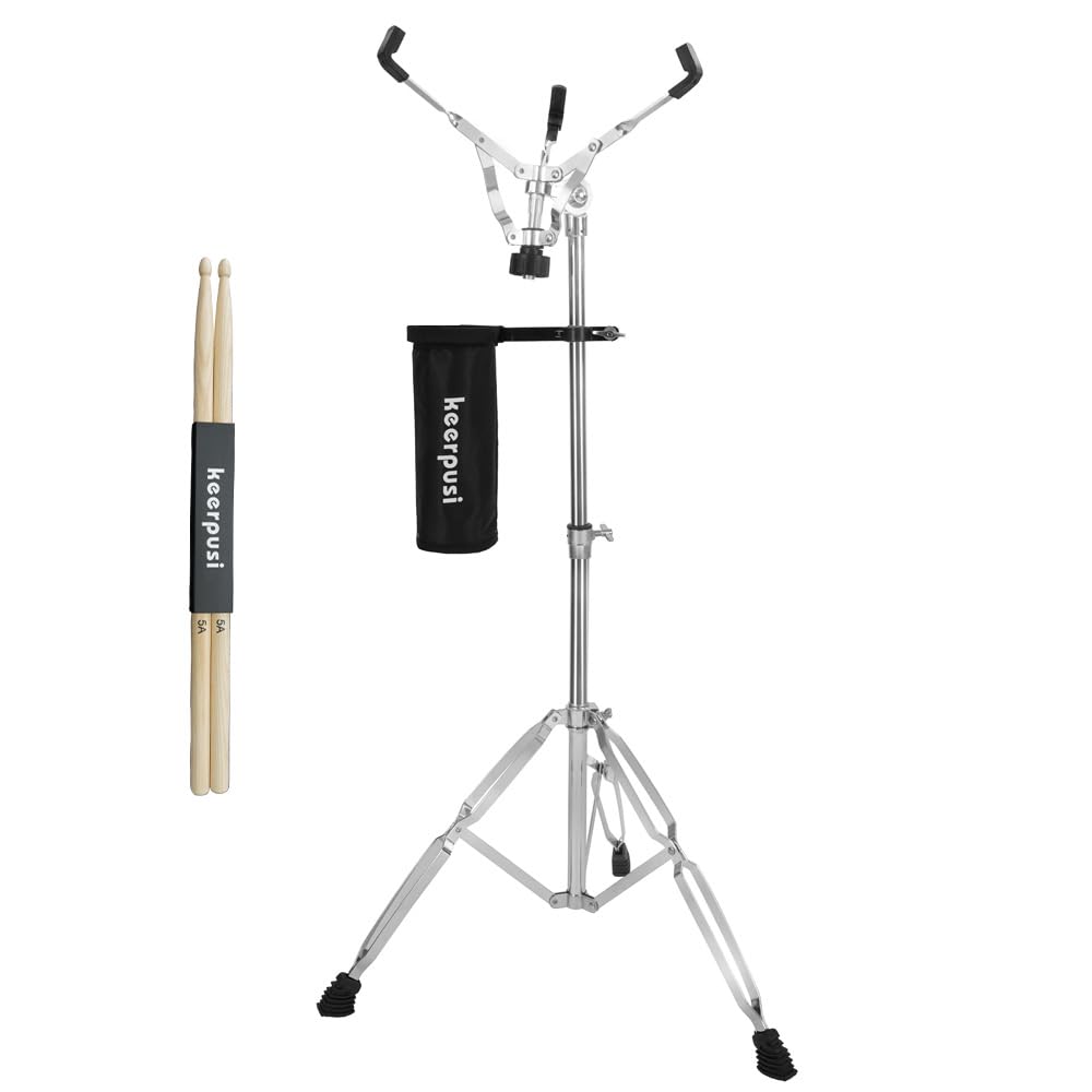 keerpusi Marching Snare Drum Stand, Adjustable Snare Stand Double Braced Extended with Drum Stick Holder And One Drumsticks Fit 