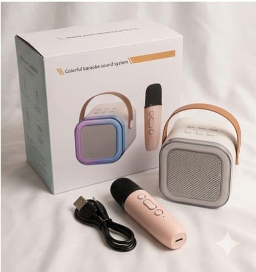 Colorful Karaoke Sound System With Wireless Microphone, Bluetooth 5.0, Rgb Led Lights, Magic Voice Effects, Portable Speaker