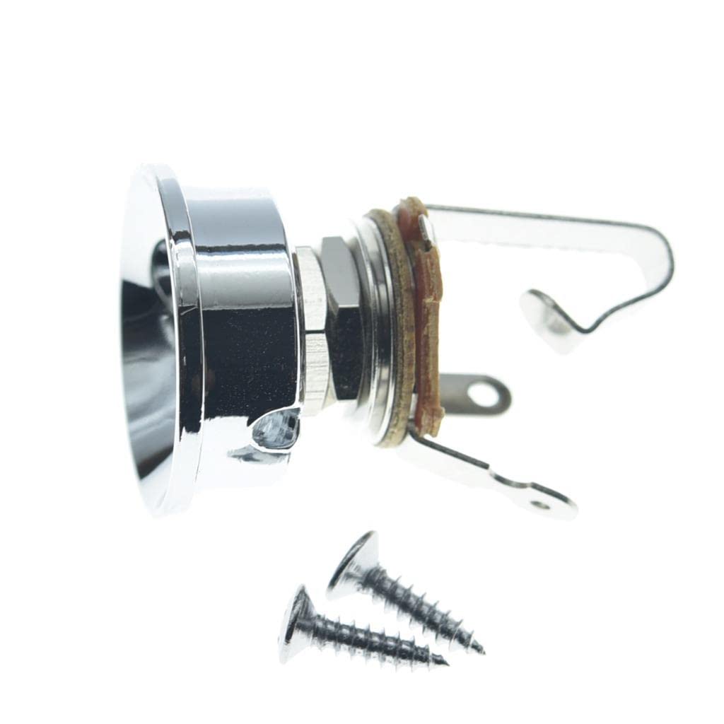 KAISH Chrome Brass Metric Electric Guitar Jackplate Electrosocket Jack Plate with Brass Output Mono Jack and Screws for TL/Tele