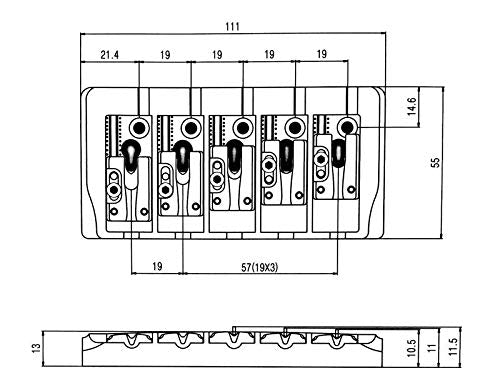 Guyker 5 String Bass Bridge with Locking Zinc Saddles - Dual Load Type A Bridges String Space 19mm Replacement for Jazz Bass or
