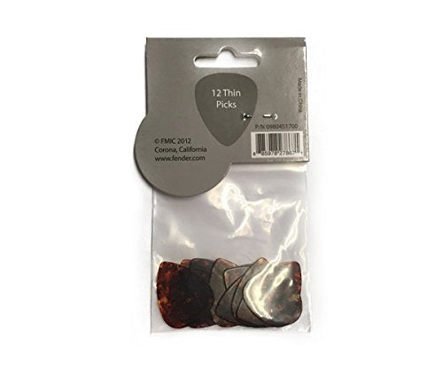Fender Classic Celluloid Guitar Picks 451 Shape, Guitar Accessories, Tortoise Shell, Thin, 12-Pack