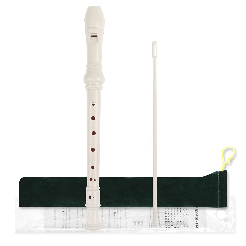 Mr.Power Soprano Recorder ABS Plastic Recorders German Style C Key with Cleaning Rod, Thumb Rest, Fingering Chart, Case Bag (Whi