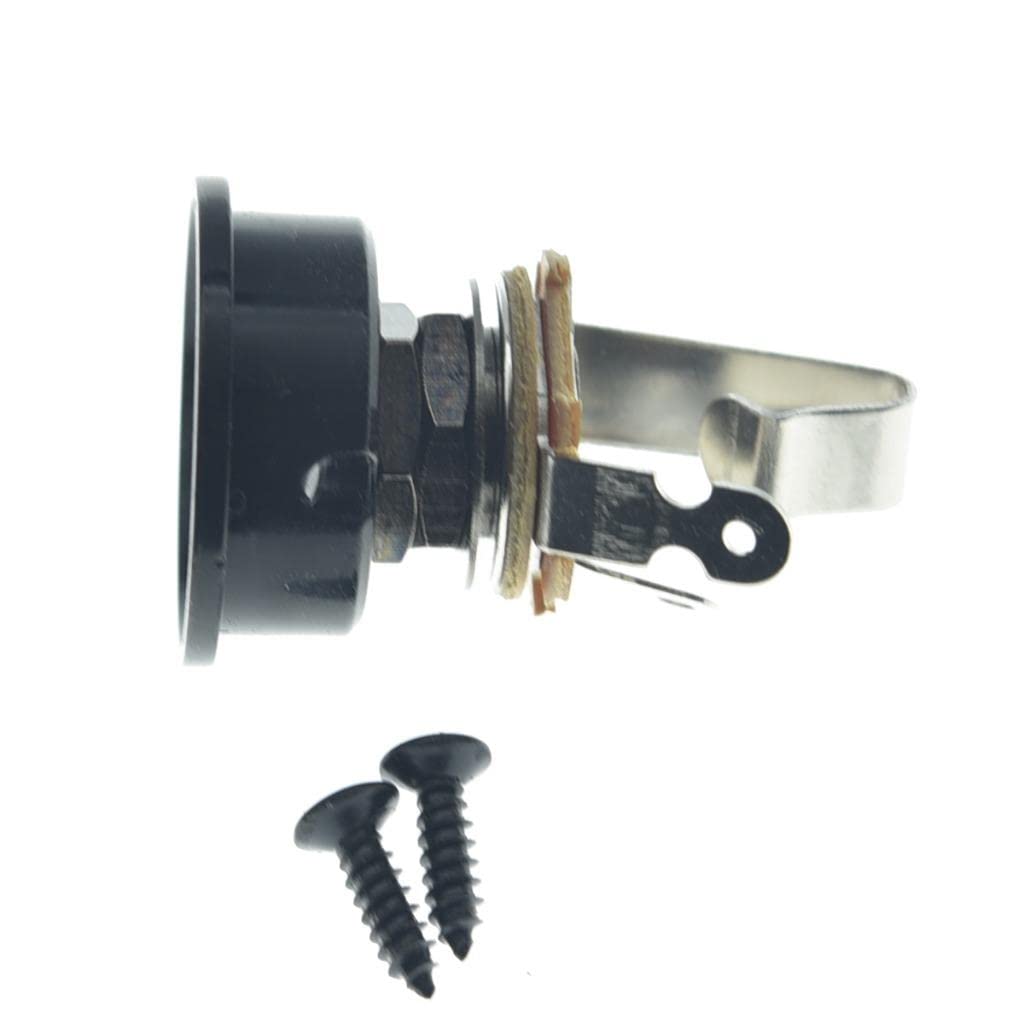 KAISH Black Nickel Brass American Thread Electric Guitar Jackplate Electrosocket Jack Plate with Brass Output Mono Jack and Scre
