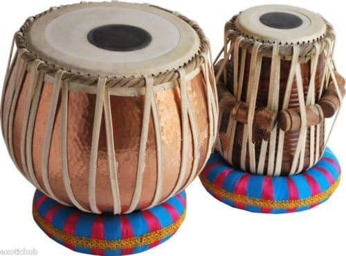 Gosaimusical Sheesham Wood Tb-0102 Hand Made Lacquer Polish Copper Tabla Set Gold Color Indian Musical Instrument Bayan Tabla, D
