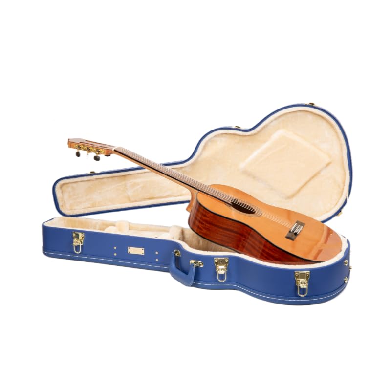 Crossrock Wooden Classical Guitar Case For 4/4 Nylon-String | Vibrant Blue Faux Leather, Beige Plush Interior, Lock - Designer S