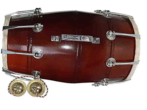 Gt Manufacture Professinal Mango Wood Nut & Bold Fitting Dholak With Manjira Free01(Brown)