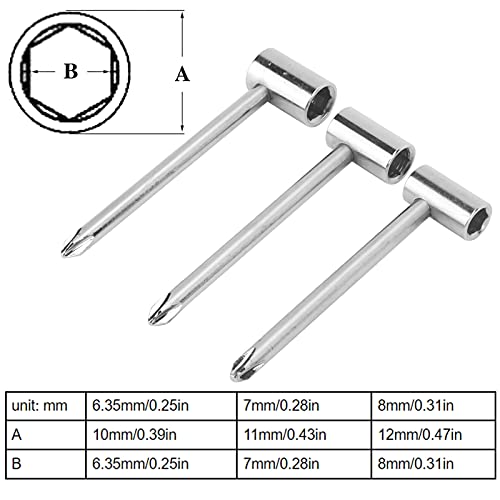 3PCS 7/8/6.35MM Guitar Rod Wrench Iron Universal Instrument Adjustment Repair and Maintenance Guitar Accessories Tools(Silver)