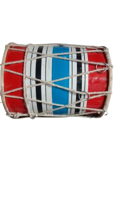 Darshan Musicals,Handmade Indian Wooden Multi-Color Mini Dholak For Kids-8Inchs,Red & Blue Kid Dholak