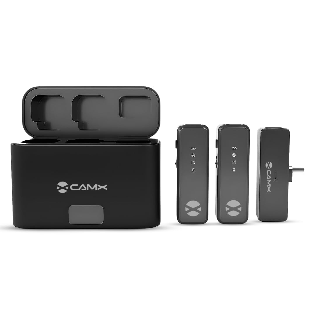 Cam-X Am-02 Dual Wireless Lavalier Mic With 60M Range, Usb-C Receiver, 600Mah Charging Case, Noise Reduction Modes For Smartphon