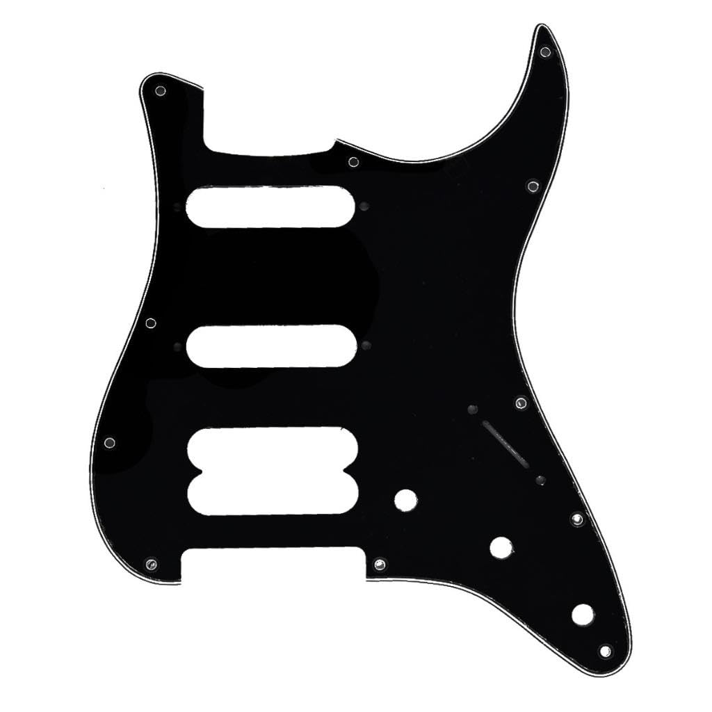 Dopro 11-Hole ST/Strat HSS Guitar Pickguard Humbucking Pickup No screw holes for American Ultra Series Strats Black 3 Ply