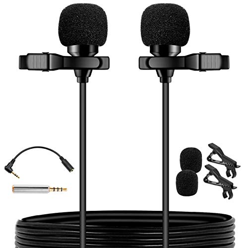 Pop Voice Premium 16 Feet Dual-Head Lavalier Microphone, Professional Lapel Clip-On Omnidirectional Condenser Mic For Apple Ipho