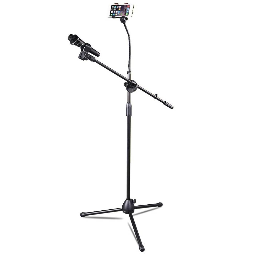 Techtest Mic Stand For Studio Recording Singing Video Floor Adjustable Microphone Stand With Mobile Holder Phone Live Broadcast 