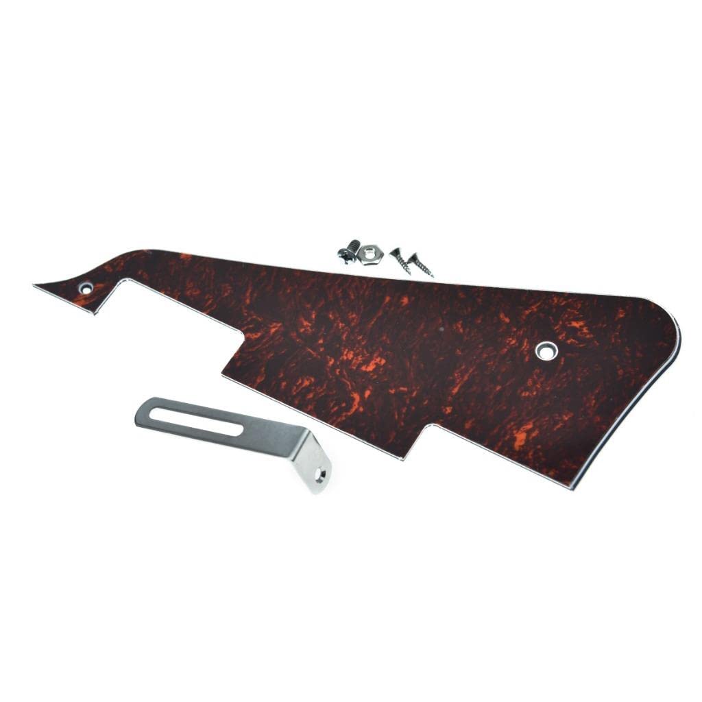 KAISH Red Black Tortoise LP Guitar Pickguard with Chrome Stainless Steel Bracket and Steel Mounting Screws for USA Les Paul