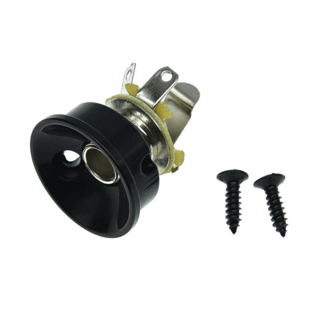 Dopro Black Electric Guitar Jackplate Metric Brass Electrosocket Jack Plate with Black Nickel Brass Mono Output Jack and Screws