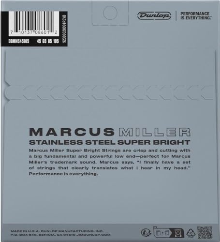 Jim Dunlop Dunlop DBMMS45105 4/Set Marcus Miller Super Bright Stainless Steel Bass Strings Medium (.045.105) (38440450541)