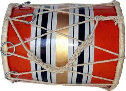 Gt Manufacturers Wooden Musical Instrument Baby Dholak Drum Rope & Ring Design .2(Orange Colour)